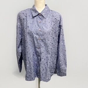 Drapers & Damons Women's Blue FLORAL Eyelet‎ Button Blouse Size 1X Grandma